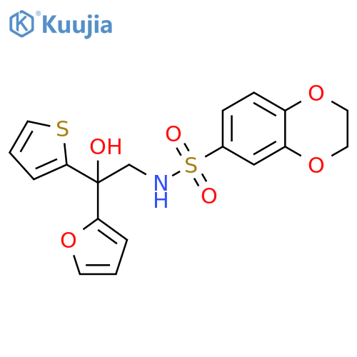N-[2-(furan-2-yl)-2-hydroxy-2-(thiophen-2-yl)ethyl]-2,3-dihydro-1,4-benzodioxine-6-sulfonamide structure