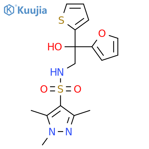 N-[2-(furan-2-yl)-2-hydroxy-2-(thiophen-2-yl)ethyl]-1,3,5-trimethyl-1H-pyrazole-4-sulfonamide structure