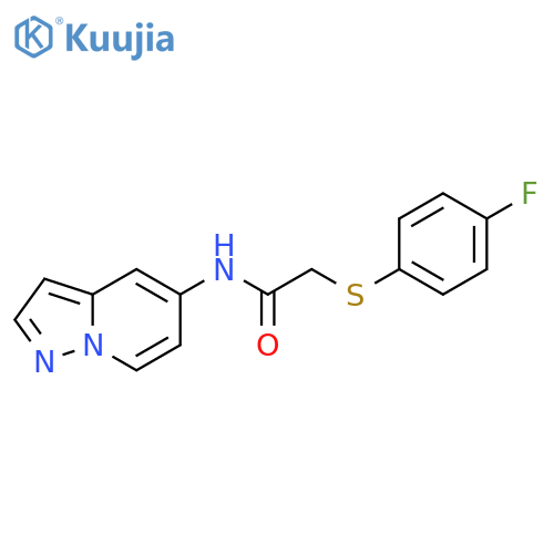 2-[(4-fluorophenyl)sulfanyl]-N-{pyrazolo[1,5-a]pyridin-5-yl}acetamide structure