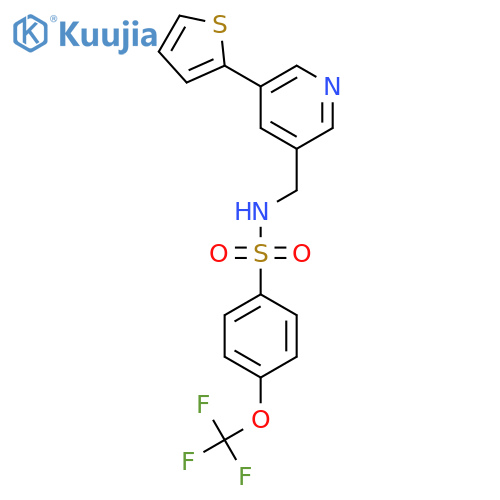 N-{[5-(thiophen-2-yl)pyridin-3-yl]methyl}-4-(trifluoromethoxy)benzene-1-sulfonamide structure