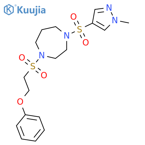 1-(1-methyl-1H-pyrazol-4-yl)sulfonyl-4-(2-phenoxyethanesulfonyl)-1,4-diazepane structure