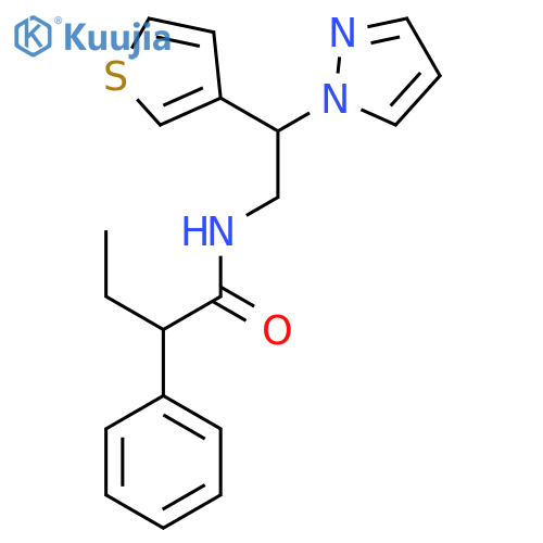 2-phenyl-N-2-(1H-pyrazol-1-yl)-2-(thiophen-3-yl)ethylbutanamide structure