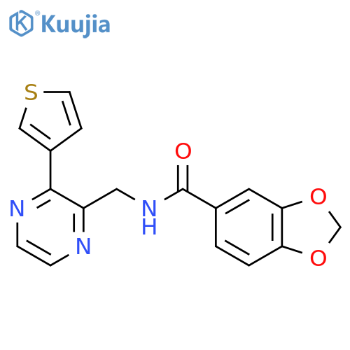 N-{[3-(thiophen-3-yl)pyrazin-2-yl]methyl}-2H-1,3-benzodioxole-5-carboxamide structure