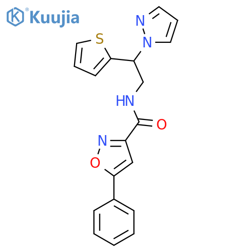 5-phenyl-N-2-(1H-pyrazol-1-yl)-2-(thiophen-2-yl)ethyl-1,2-oxazole-3-carboxamide structure