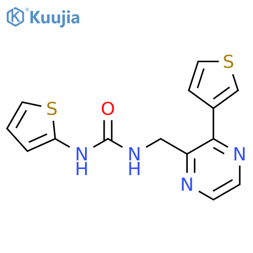 3-(thiophen-2-yl)-1-{[3-(thiophen-3-yl)pyrazin-2-yl]methyl}urea structure
