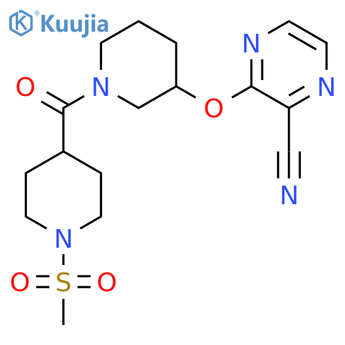 3-{[1-(1-methanesulfonylpiperidine-4-carbonyl)piperidin-3-yl]oxy}pyrazine-2-carbonitrile structure