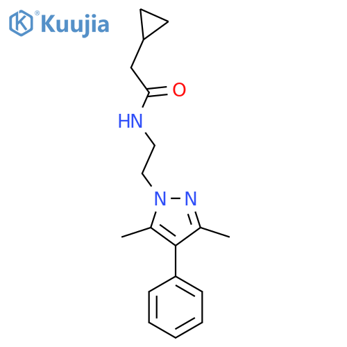 2-cyclopropyl-N-[2-(3,5-dimethyl-4-phenyl-1H-pyrazol-1-yl)ethyl]acetamide structure