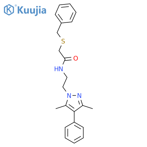 2-(benzylsulfanyl)-N-[2-(3,5-dimethyl-4-phenyl-1H-pyrazol-1-yl)ethyl]acetamide structure