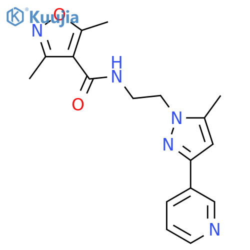 3,5-dimethyl-N-{2-5-methyl-3-(pyridin-3-yl)-1H-pyrazol-1-ylethyl}-1,2-oxazole-4-carboxamide structure