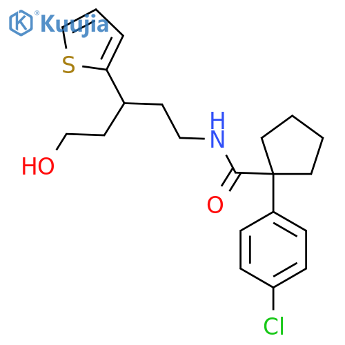 1-(4-chlorophenyl)-N-5-hydroxy-3-(thiophen-2-yl)pentylcyclopentane-1-carboxamide structure