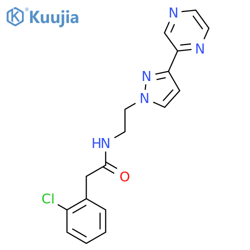 2-(2-chlorophenyl)-N-{2-3-(pyrazin-2-yl)-1H-pyrazol-1-ylethyl}acetamide structure