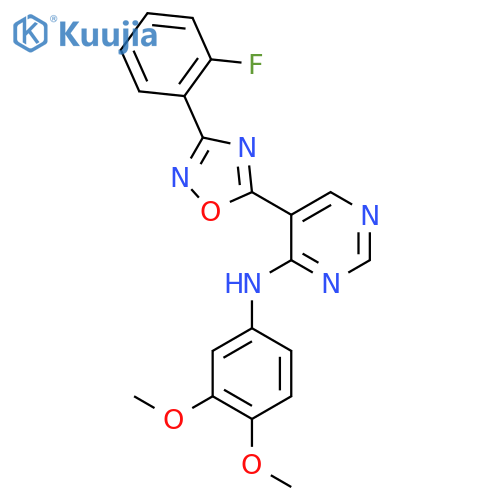 N-(3,4-dimethoxyphenyl)-5-[3-(2-fluorophenyl)-1,2,4-oxadiazol-5-yl]pyrimidin-4-amine structure
