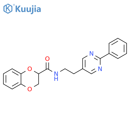 N-[2-(2-phenylpyrimidin-5-yl)ethyl]-2,3-dihydro-1,4-benzodioxine-2-carboxamide structure