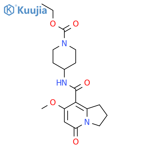 ethyl 4-(7-methoxy-5-oxo-1,2,3,5-tetrahydroindolizine-8-amido)piperidine-1-carboxylate structure