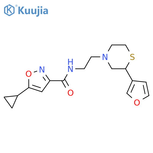 5-cyclopropyl-N-2-(furan-3-yl)-2-(thiomorpholin-4-yl)ethyl-1,2-oxazole-3-carboxamide structure