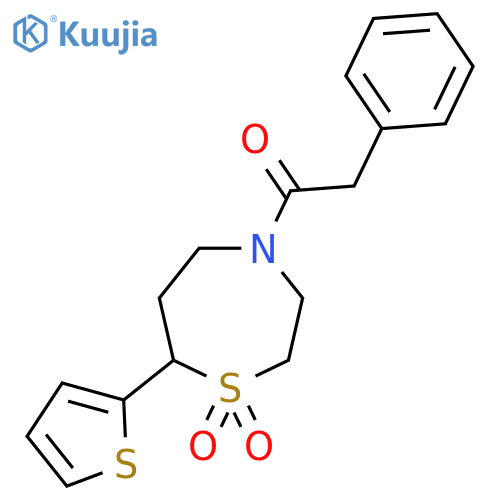 4-(2-phenylacetyl)-7-(thiophen-2-yl)-1lambda6,4-thiazepane-1,1-dione structure