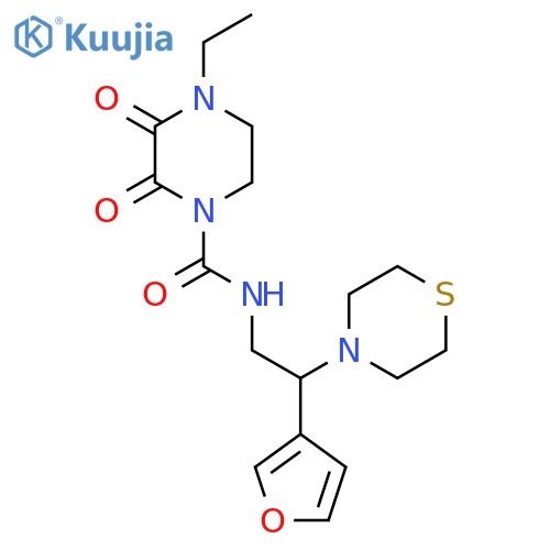4-ethyl-N-2-(furan-3-yl)-2-(thiomorpholin-4-yl)ethyl-2,3-dioxopiperazine-1-carboxamide structure