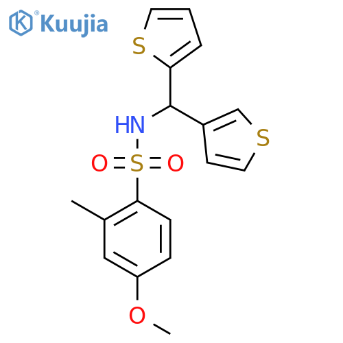 4-methoxy-2-methyl-N-(thiophen-2-yl)(thiophen-3-yl)methylbenzene-1-sulfonamide structure