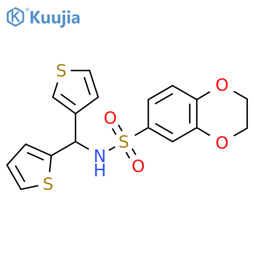N-(thiophen-2-yl)(thiophen-3-yl)methyl-2,3-dihydro-1,4-benzodioxine-6-sulfonamide structure
