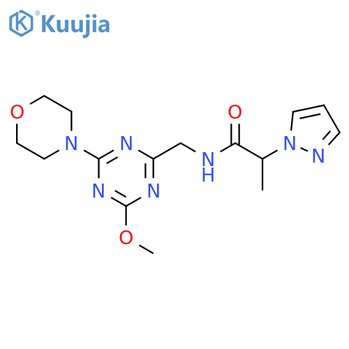 N-{4-methoxy-6-(morpholin-4-yl)-1,3,5-triazin-2-ylmethyl}-2-(1H-pyrazol-1-yl)propanamide structure