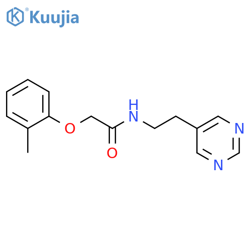 2-(2-methylphenoxy)-N-2-(pyrimidin-5-yl)ethylacetamide structure