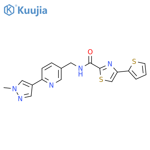 N-{6-(1-methyl-1H-pyrazol-4-yl)pyridin-3-ylmethyl}-4-(thiophen-2-yl)-1,3-thiazole-2-carboxamide structure