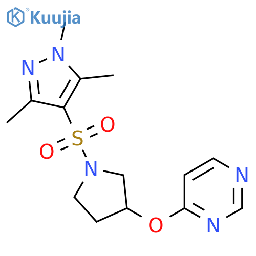 4-((1-((1,3,5-trimethyl-1H-pyrazol-4-yl)sulfonyl)pyrrolidin-3-yl)oxy)pyrimidine structure