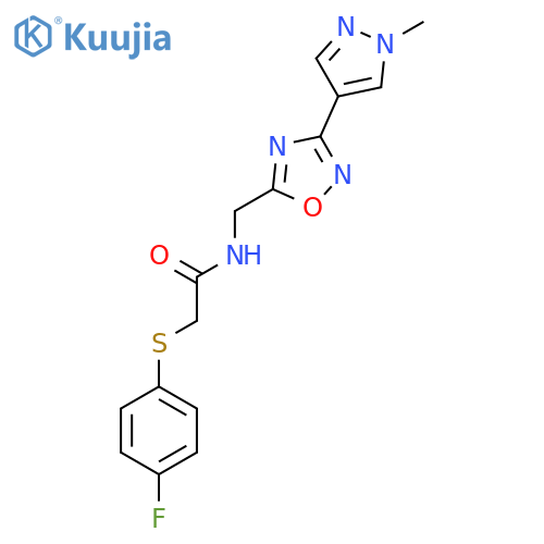 2-(4-fluorophenyl)sulfanyl-N-{3-(1-methyl-1H-pyrazol-4-yl)-1,2,4-oxadiazol-5-ylmethyl}acetamide structure