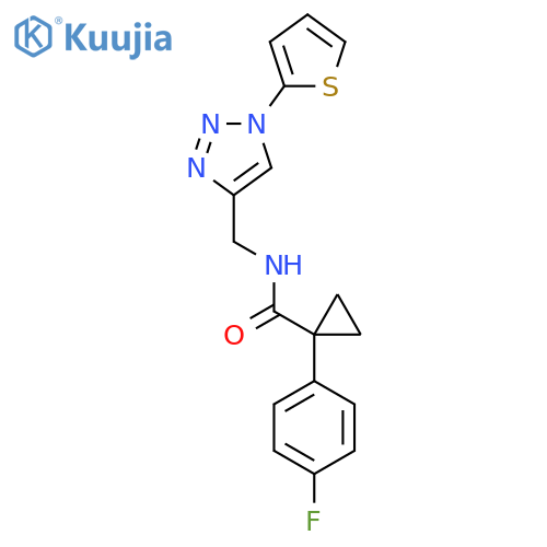 1-(4-fluorophenyl)-N-{[1-(thiophen-2-yl)-1H-1,2,3-triazol-4-yl]methyl}cyclopropane-1-carboxamide structure