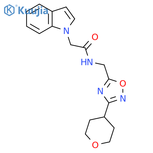 2-(1H-indol-1-yl)-N-{3-(oxan-4-yl)-1,2,4-oxadiazol-5-ylmethyl}acetamide structure