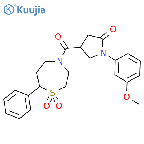 4-1-(3-methoxyphenyl)-5-oxopyrrolidine-3-carbonyl-7-phenyl-1lambda6,4-thiazepane-1,1-dione structure