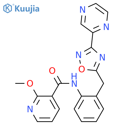 2-methoxy-N-(2-{[3-(pyrazin-2-yl)-1,2,4-oxadiazol-5-yl]methyl}phenyl)pyridine-3-carboxamide structure