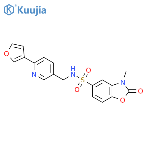 N-{6-(furan-3-yl)pyridin-3-ylmethyl}-3-methyl-2-oxo-2,3-dihydro-1,3-benzoxazole-5-sulfonamide structure