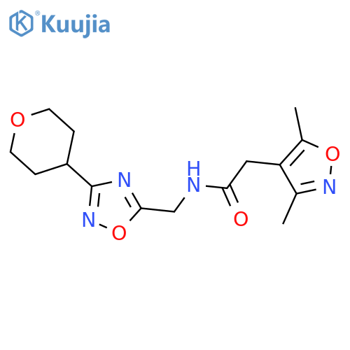 2-(3,5-dimethyl-1,2-oxazol-4-yl)-N-{3-(oxan-4-yl)-1,2,4-oxadiazol-5-ylmethyl}acetamide structure