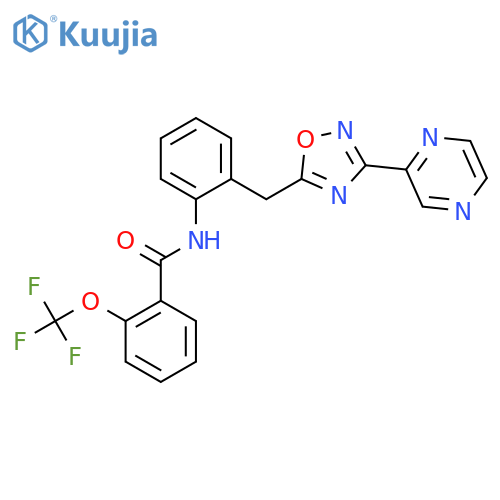 N-(2-{3-(pyrazin-2-yl)-1,2,4-oxadiazol-5-ylmethyl}phenyl)-2-(trifluoromethoxy)benzamide structure