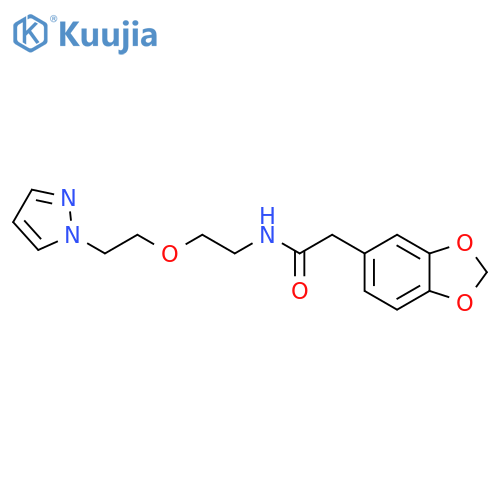 2-(2H-1,3-benzodioxol-5-yl)-N-{2-2-(1H-pyrazol-1-yl)ethoxyethyl}acetamide structure