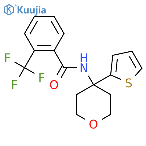 N-4-(thiophen-2-yl)oxan-4-yl-2-(trifluoromethyl)benzamide structure