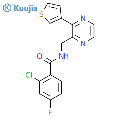 2-chloro-4-fluoro-N-{[3-(thiophen-3-yl)pyrazin-2-yl]methyl}benzamide structure