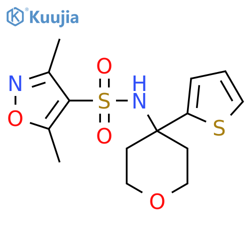 3,5-dimethyl-N-4-(thiophen-2-yl)oxan-4-yl-1,2-oxazole-4-sulfonamide structure