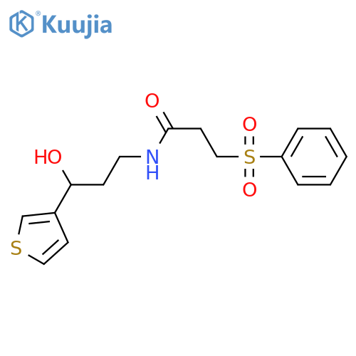 3-(benzenesulfonyl)-N-[3-hydroxy-3-(thiophen-3-yl)propyl]propanamide structure