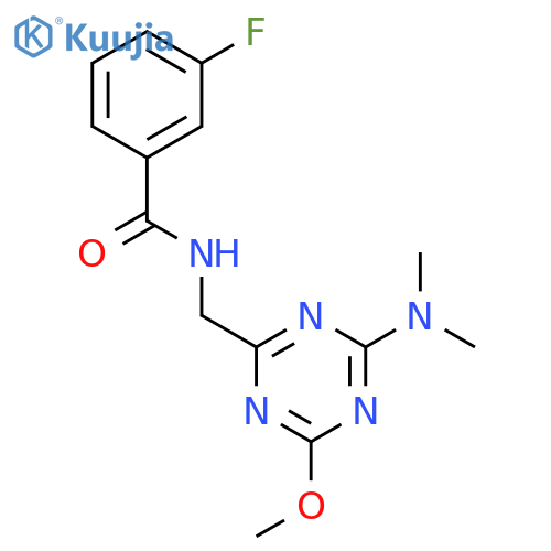 N-{4-(dimethylamino)-6-methoxy-1,3,5-triazin-2-ylmethyl}-3-fluorobenzamide structure