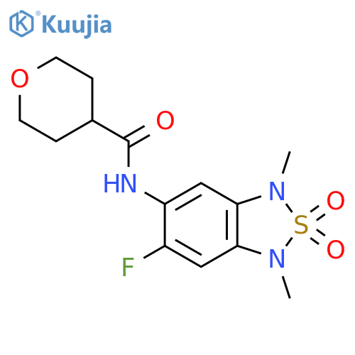 N-(6-fluoro-1,3-dimethyl-2,2-dioxo-1,3-dihydro-2lambda6,1,3-benzothiadiazol-5-yl)oxane-4-carboxamide structure