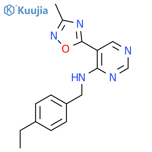 N-(4-ethylphenyl)methyl-5-(3-methyl-1,2,4-oxadiazol-5-yl)pyrimidin-4-amine structure