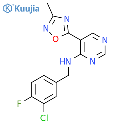 N-(3-chloro-4-fluorophenyl)methyl-5-(3-methyl-1,2,4-oxadiazol-5-yl)pyrimidin-4-amine structure