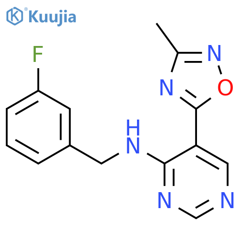 N-(3-fluorophenyl)methyl-5-(3-methyl-1,2,4-oxadiazol-5-yl)pyrimidin-4-amine structure