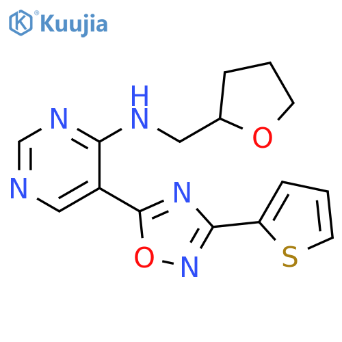 N-[(oxolan-2-yl)methyl]-5-[3-(thiophen-2-yl)-1,2,4-oxadiazol-5-yl]pyrimidin-4-amine structure