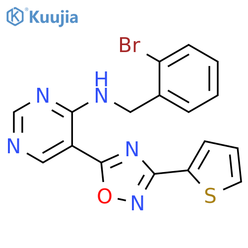 N-[(2-bromophenyl)methyl]-5-[3-(thiophen-2-yl)-1,2,4-oxadiazol-5-yl]pyrimidin-4-amine structure