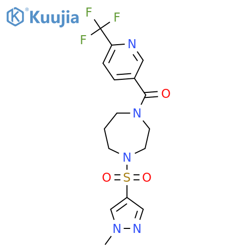 1-[(1-methyl-1H-pyrazol-4-yl)sulfonyl]-4-[6-(trifluoromethyl)pyridine-3-carbonyl]-1,4-diazepane structure