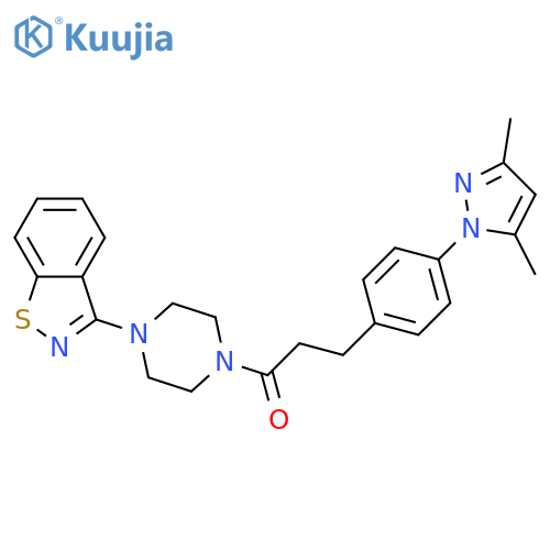 1-[4-(1,2-benzothiazol-3-yl)piperazin-1-yl]-3-[4-(3,5-dimethyl-1H-pyrazol-1-yl)phenyl]propan-1-one structure
