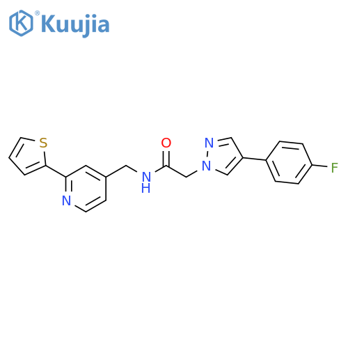 2-[4-(4-fluorophenyl)-1H-pyrazol-1-yl]-N-{[2-(thiophen-2-yl)pyridin-4-yl]methyl}acetamide structure